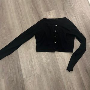 Black crop button sweater